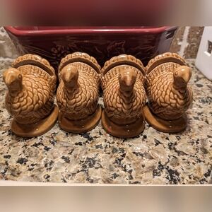 Pottery Barn Turkey Placecard Holders Amber Honey Glazed Thanksgiving Day Decor